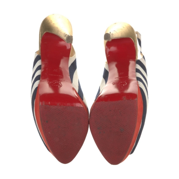 Christian Louboutin Spike Accents Canvas Slingback PumpsWomen's Size: 7 | US7 - Picture 4 of 7